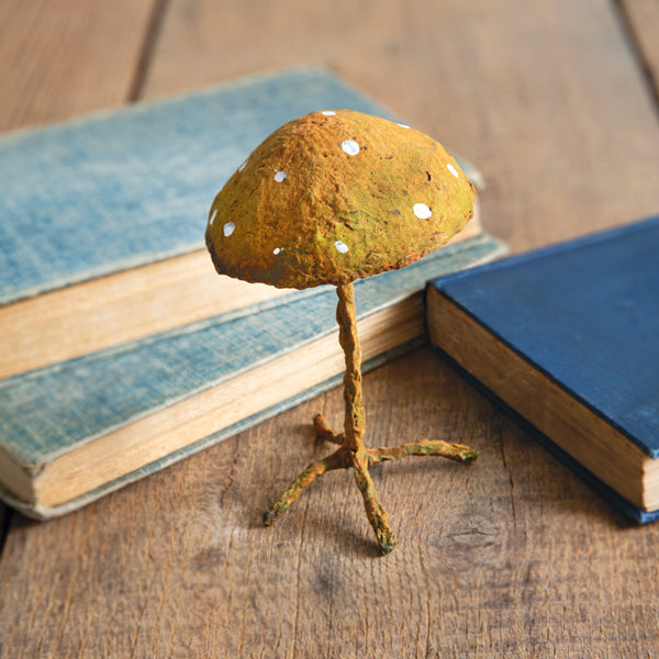 Small Mustard Paper Mache and Metal Mushroom