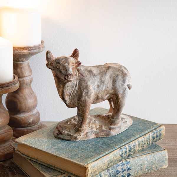 Farmhouse Denim Bull Figurine