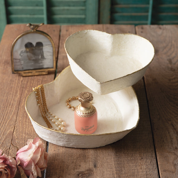 Set of Two Paper Mache Heart Trays