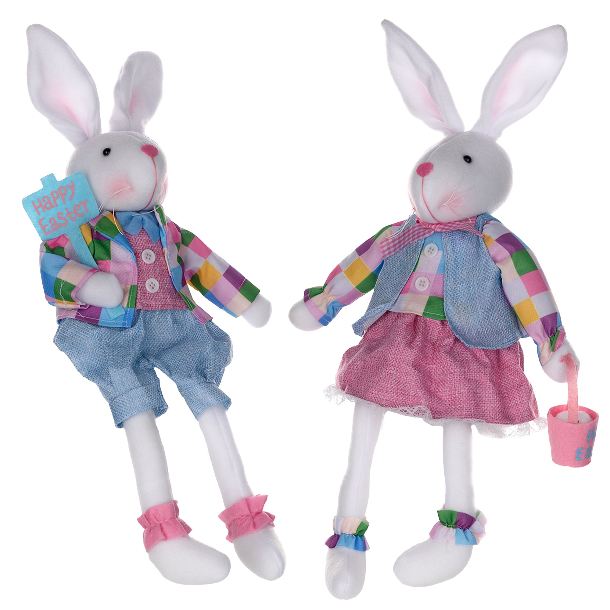 Plush Plaid Easter Rabbit Shelf Sitter (Set of 2)