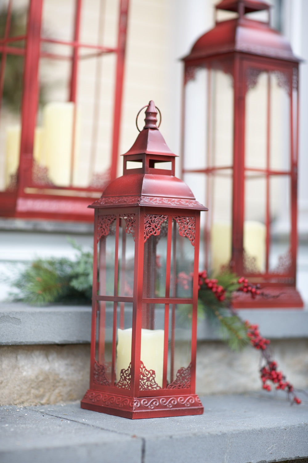 Oversized Ornamental Metal Floor Lanterns (Set of 3)