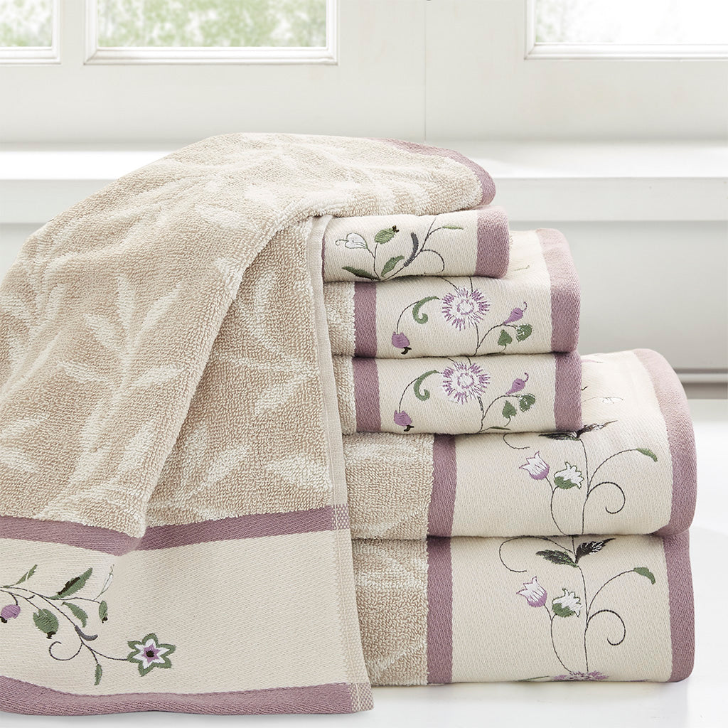 Serene Embroidered Cotton Jacquard 6 Piece Towel Set