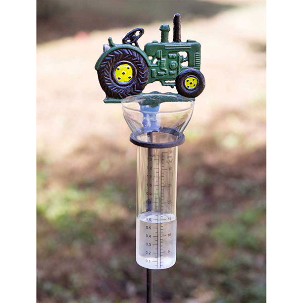 Tractor Rain Gauge Garden Stake