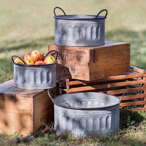 Galvanized Apple Baskets (S/3)