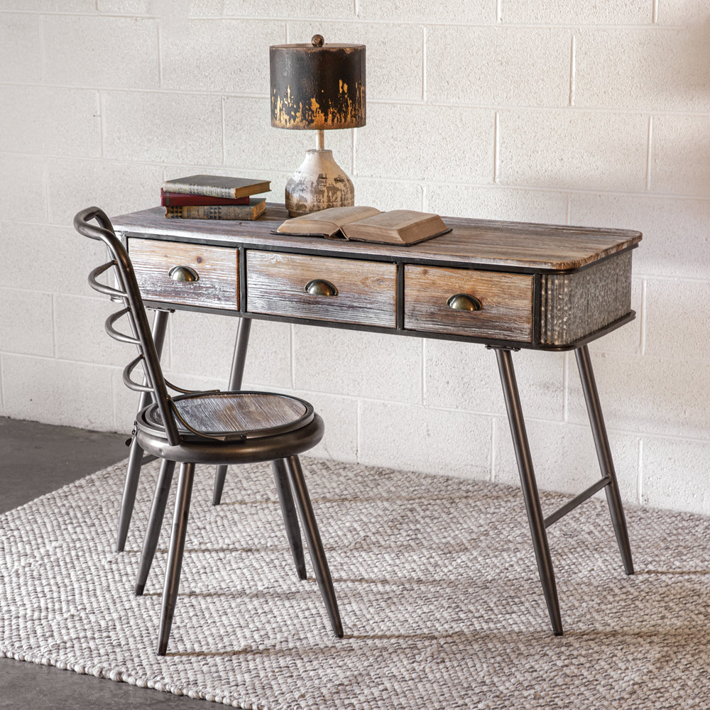 Industrial Style Wood and Metal Desk with Chair