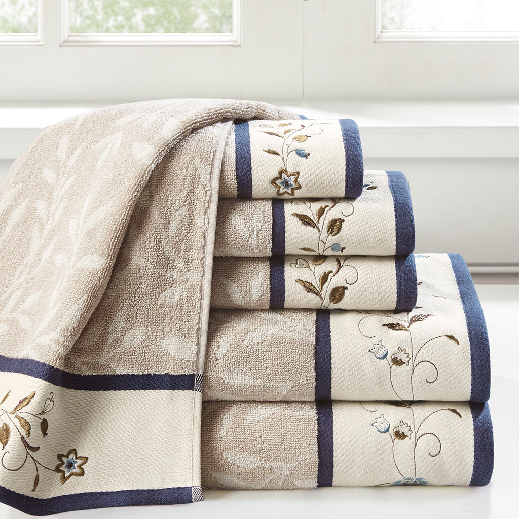 Serene Embroidered Cotton Jacquard 6 Piece Towel Set