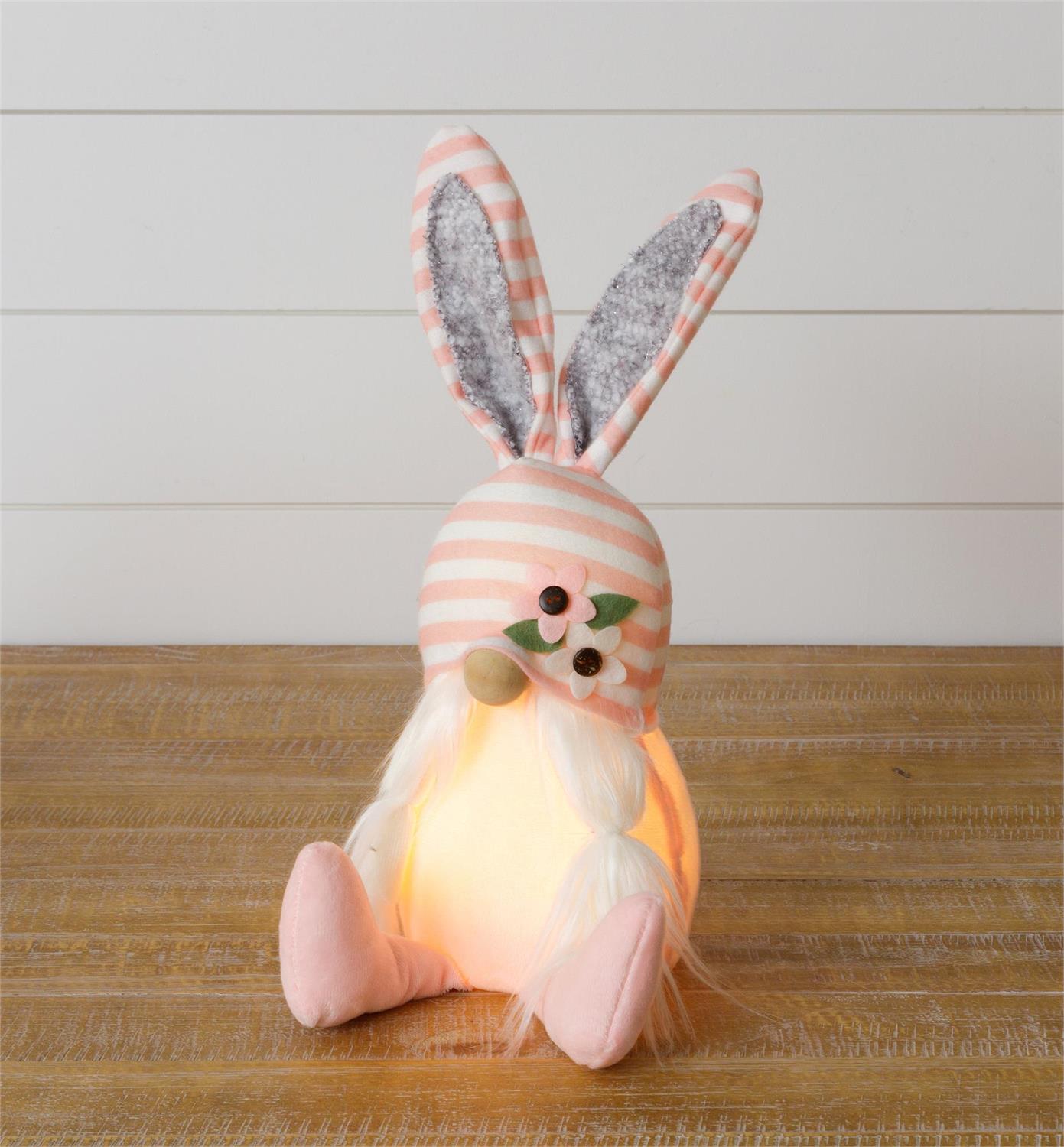 Lighted Pink Gnome With Bunny Ears