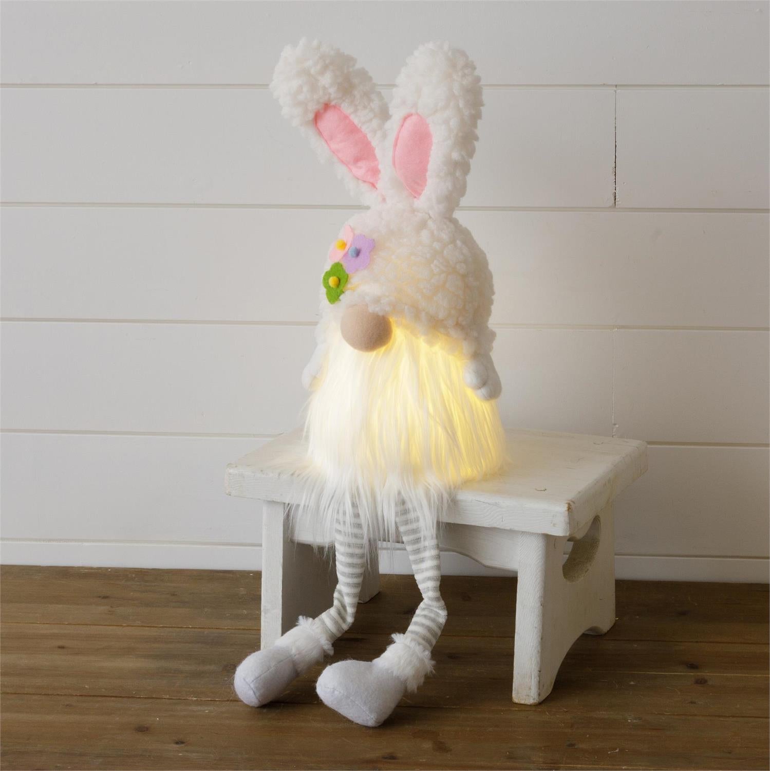 Lighted Fuzzy Shelf Sitter Bunny Gnome