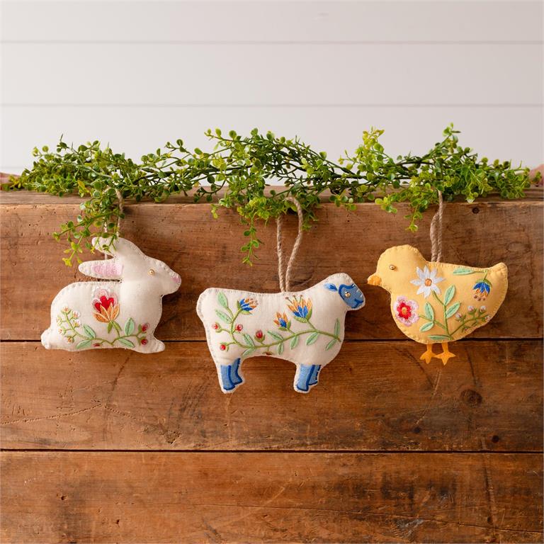 Ornaments - Embroidered Rabbit, Sheep, Chick