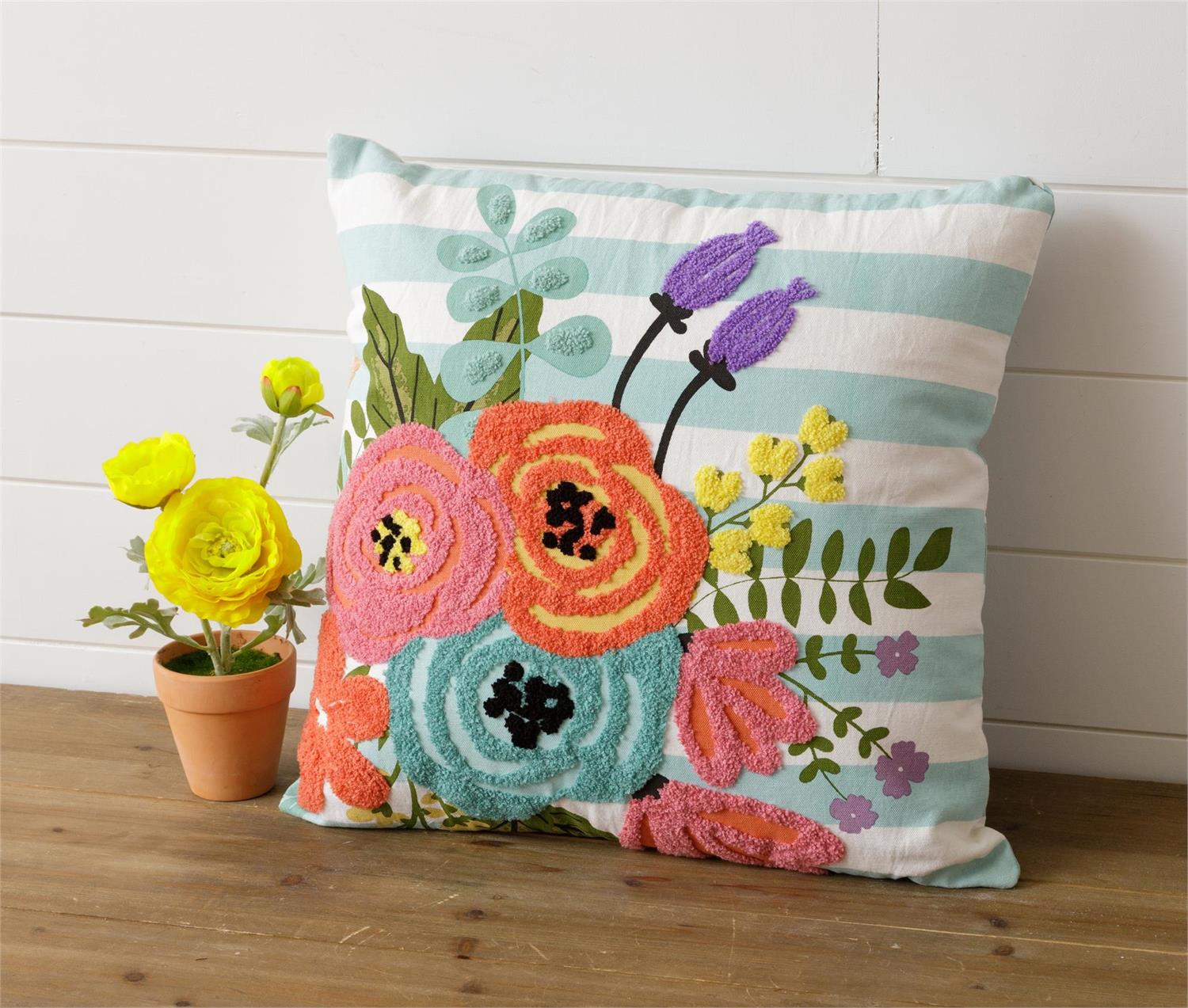 Tufted Blooms Embellished Pillow