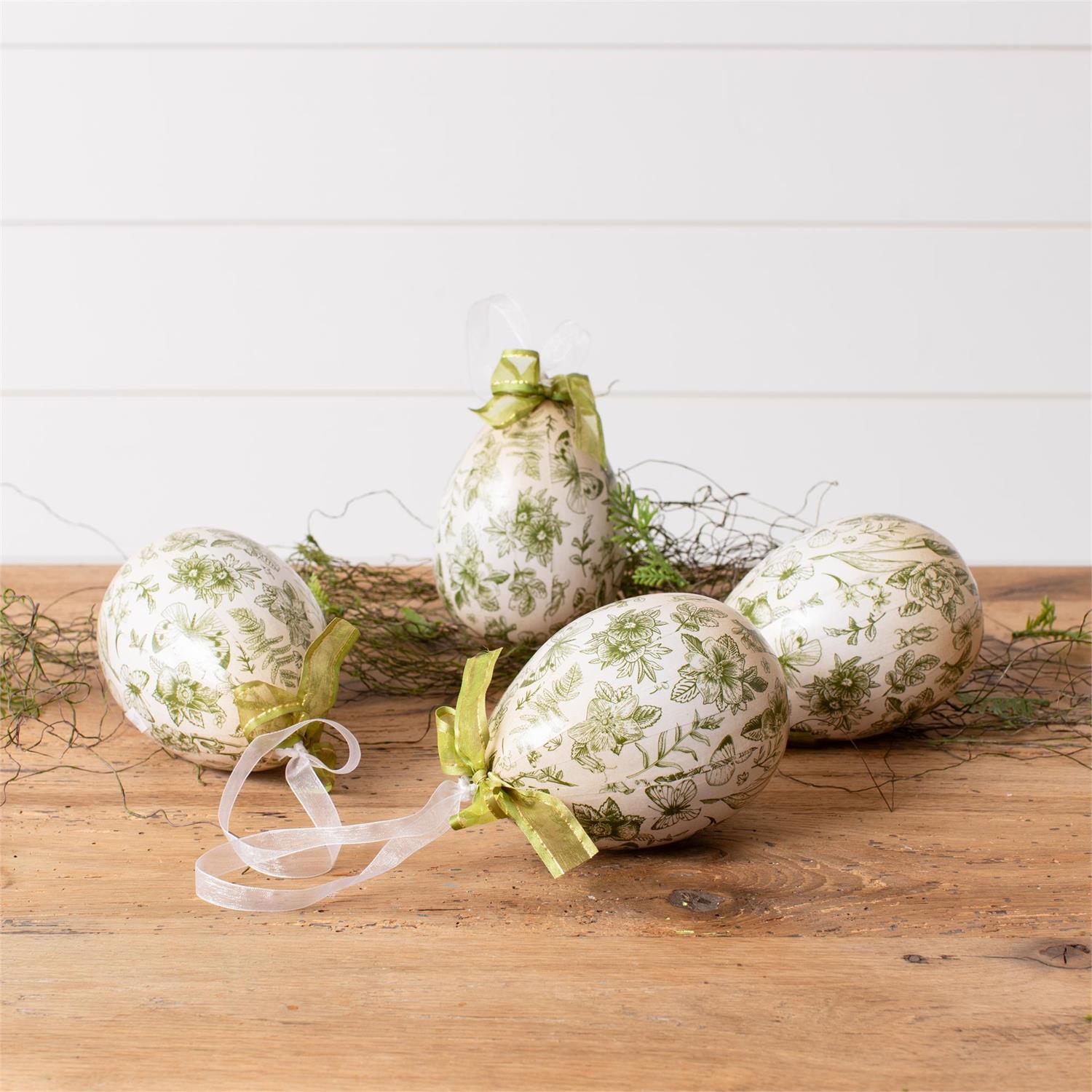 Green Toile Decoupage Eggs (S/4)