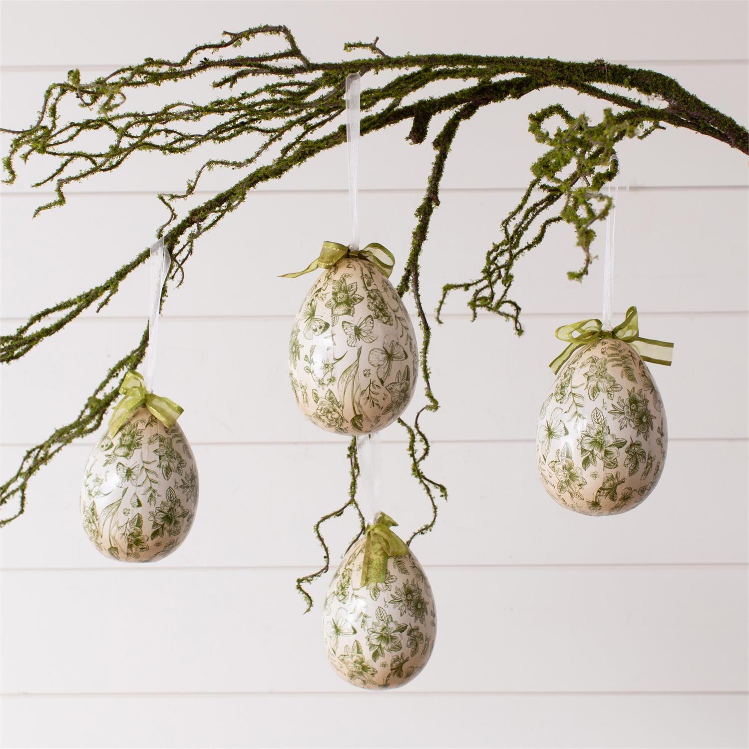 Green Toile Decoupage Eggs (S/4)