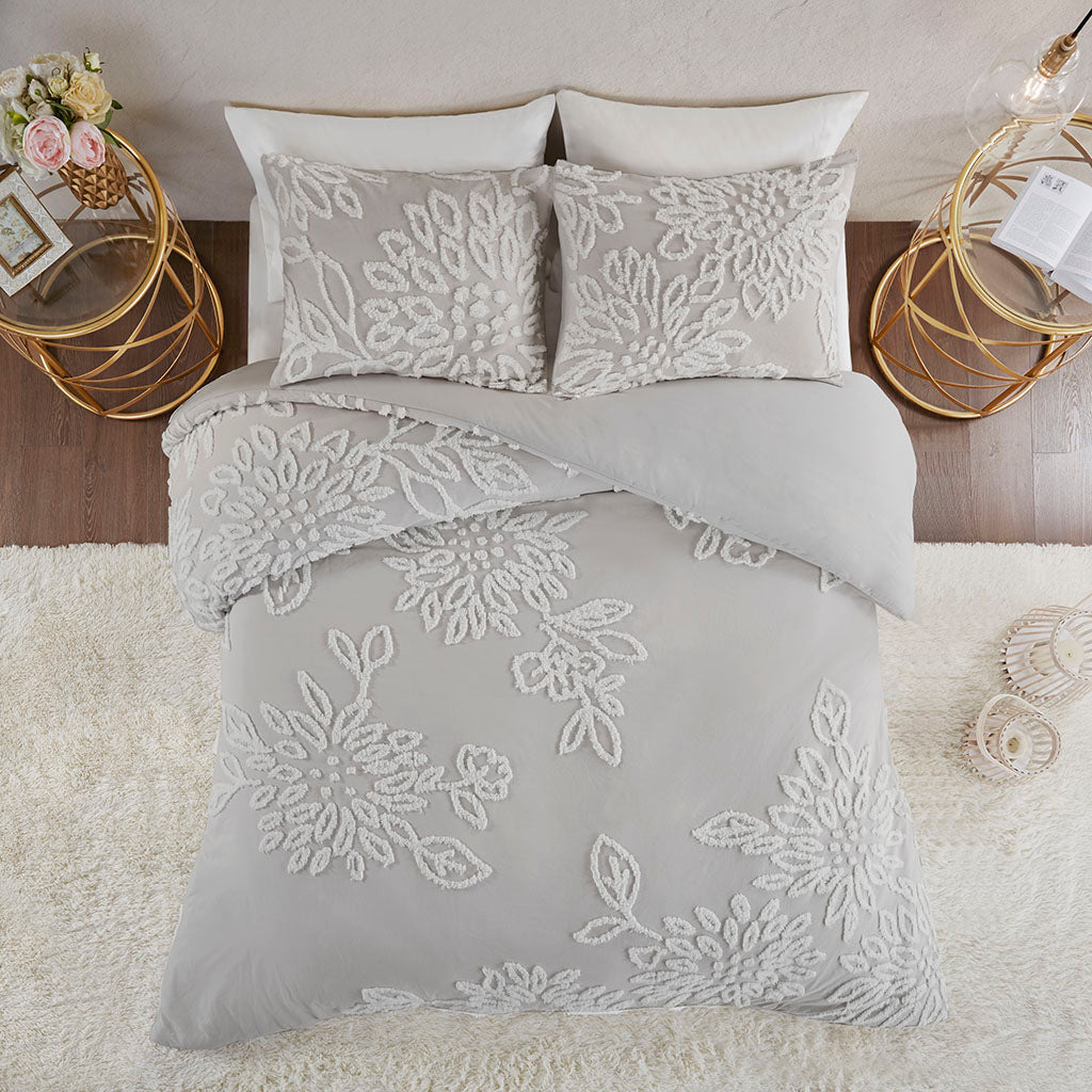 Veronica 3 Piece Tufted Cotton Chenille Floral Duvet Cover Set