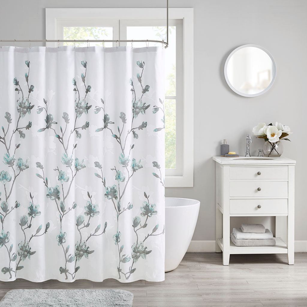 Magnolia Woven Clipped Solid Shower Curtain