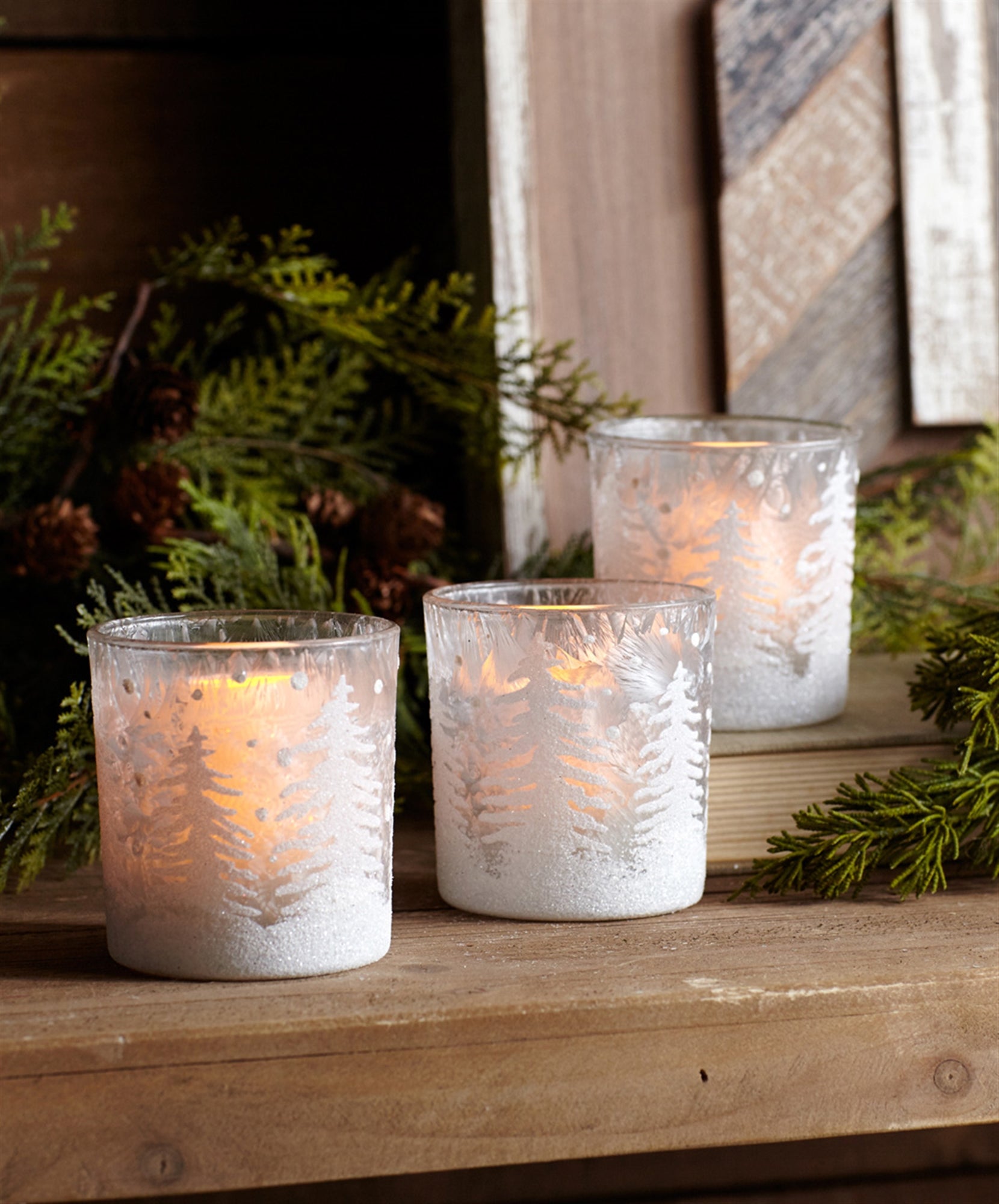 Tree Votive Holder (Set of 3) in PVC Box 3.5"H Glass