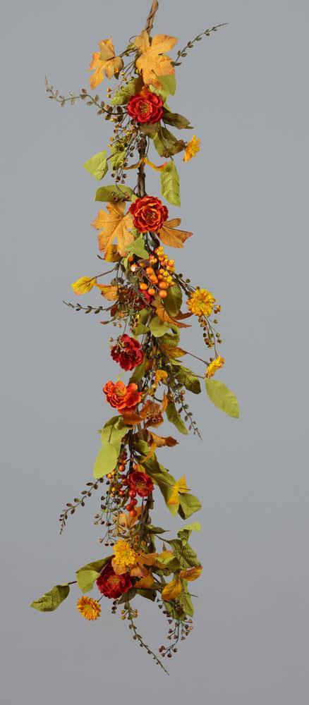 Garland - Mini Fall Poppies, Fall Foliage