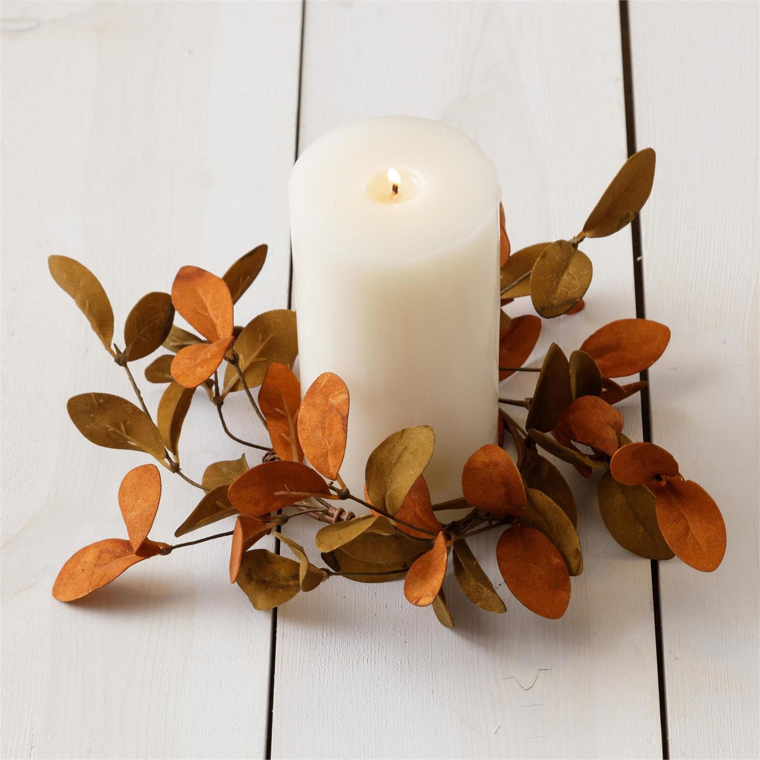 Candle Ring - Rust And Tan Fall Leaves (Pk 2)
