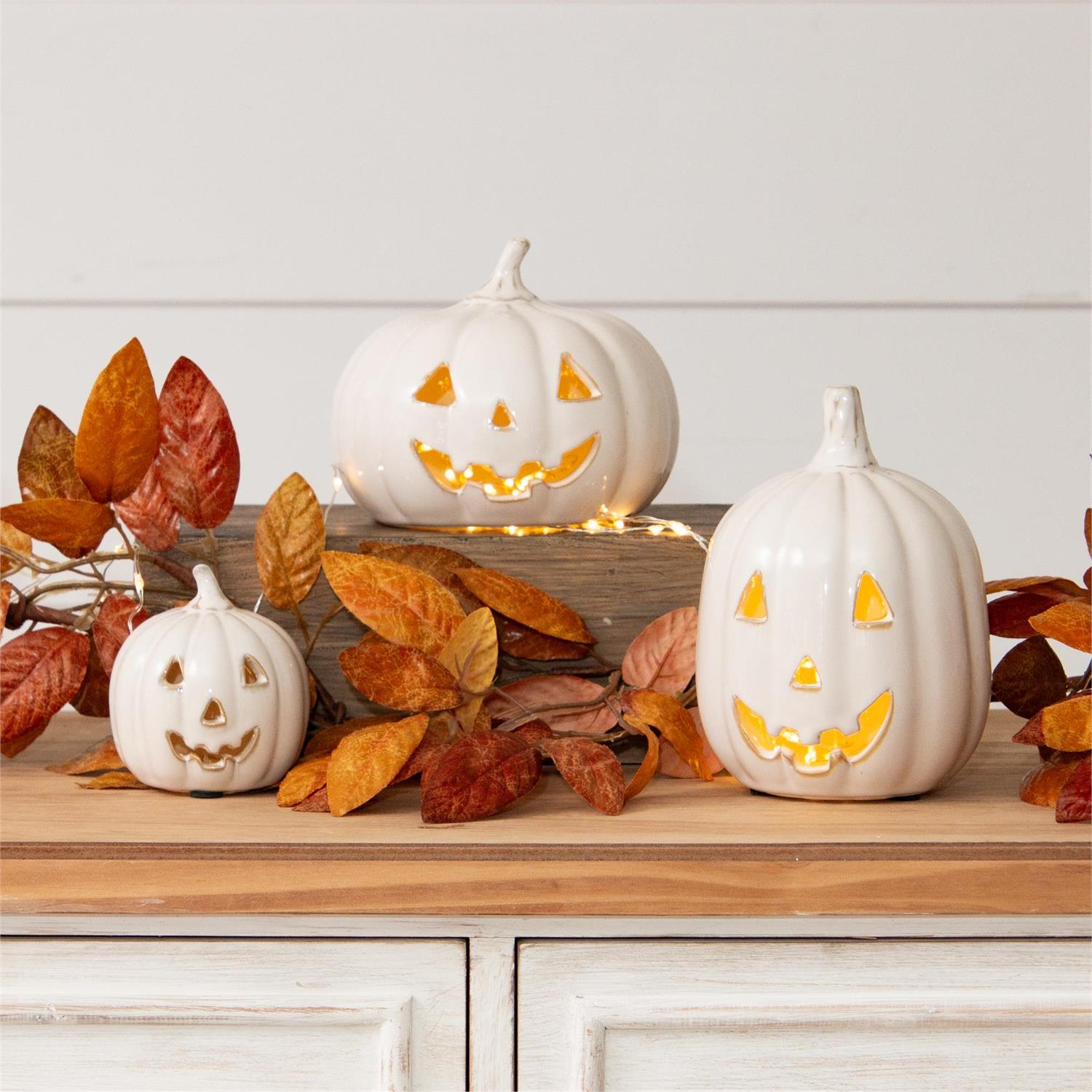 Glazed Ceramic Jack O' Lanterns (S/3)