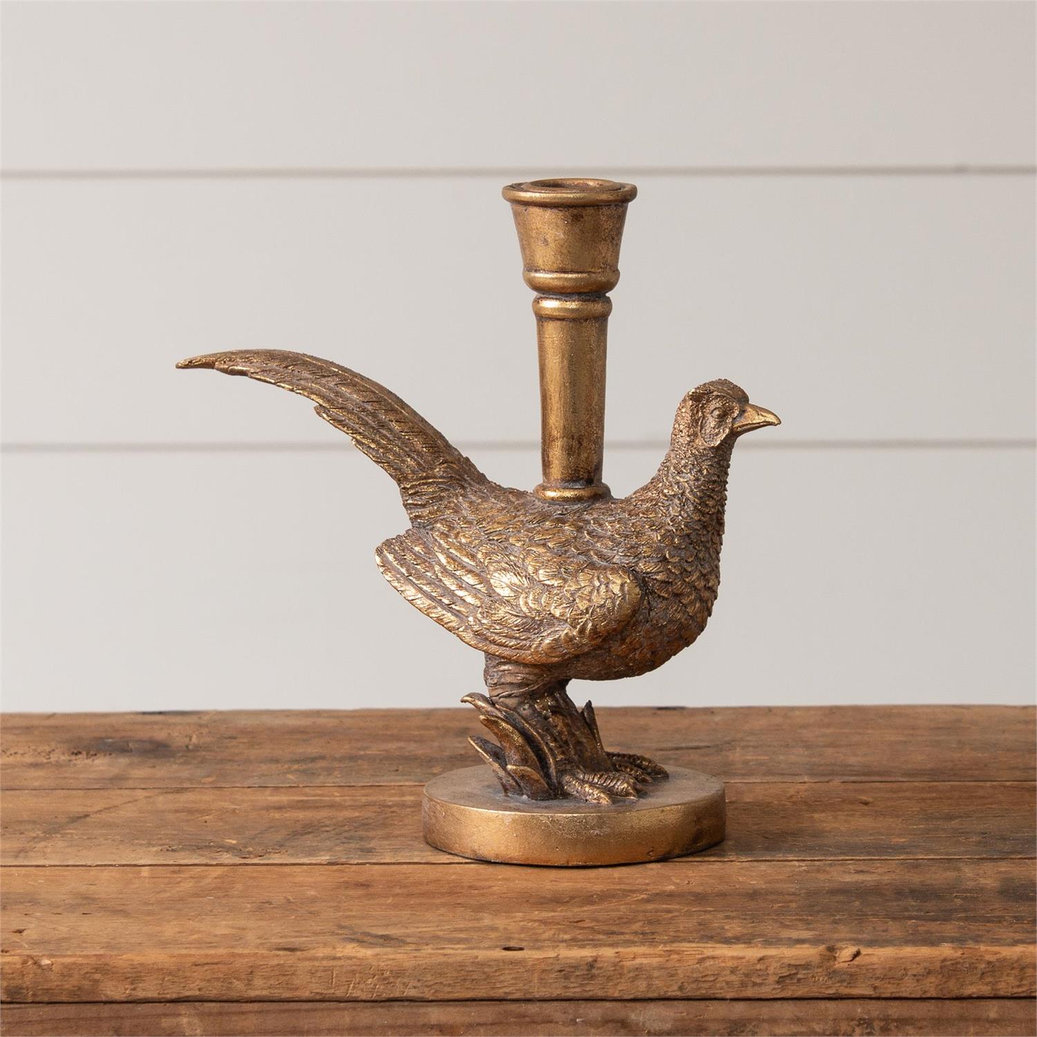 Gold Tone Pheasant Candle Holder