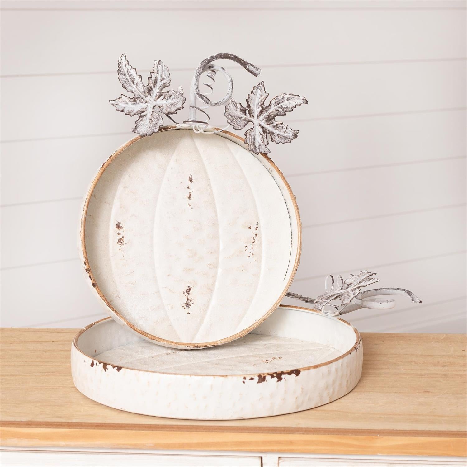 Distressed Pumpkin Shaped Trays (S/2)