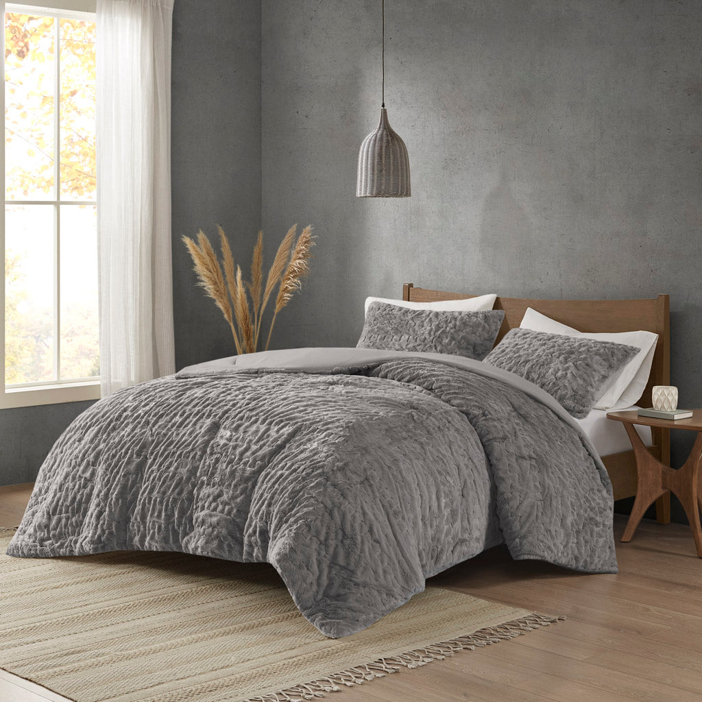 Blair Ruched Fur Down Alternative Comforter Set