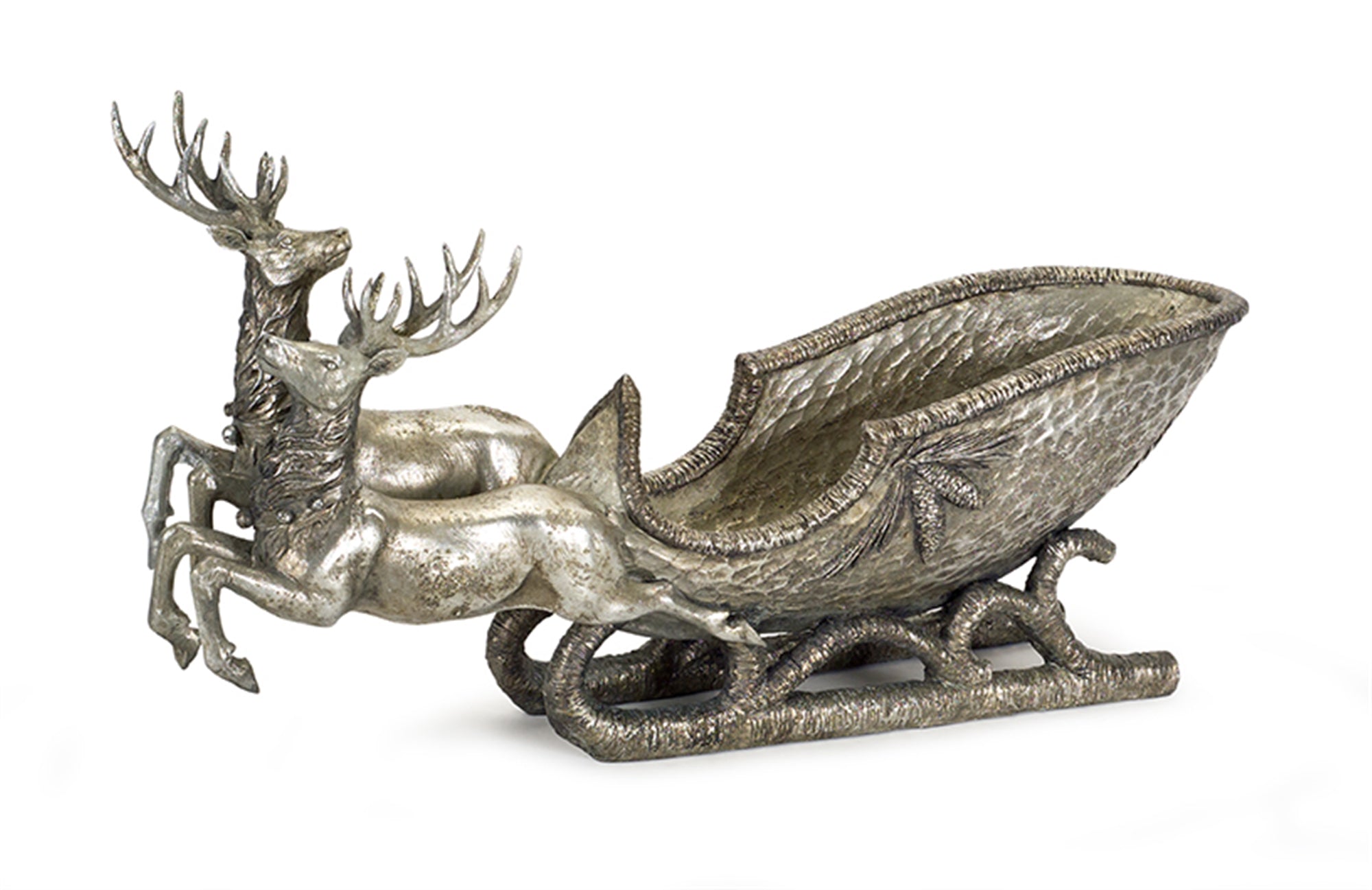 Holiday Deer with Sleigh with Silver Finish 25"L