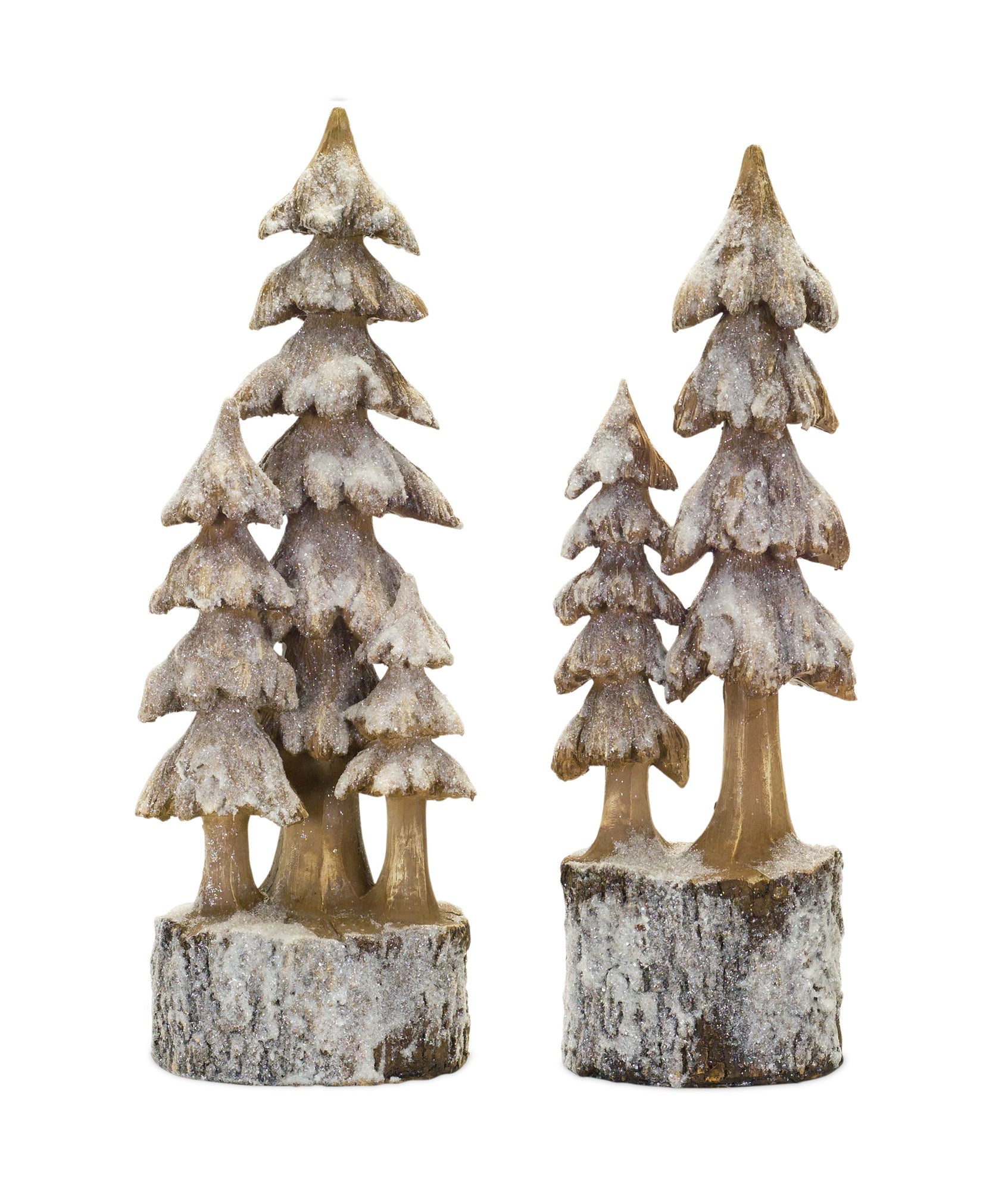 Rustic Wood Design Pine Tree on Base (Set of 2)