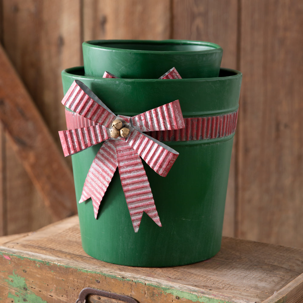 Metalwork Christmas Buckets w/ Bows
