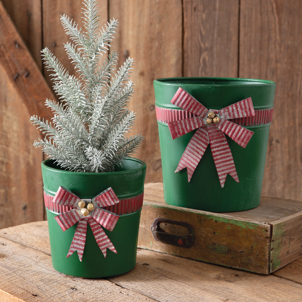 Metalwork Christmas Buckets w/ Bows