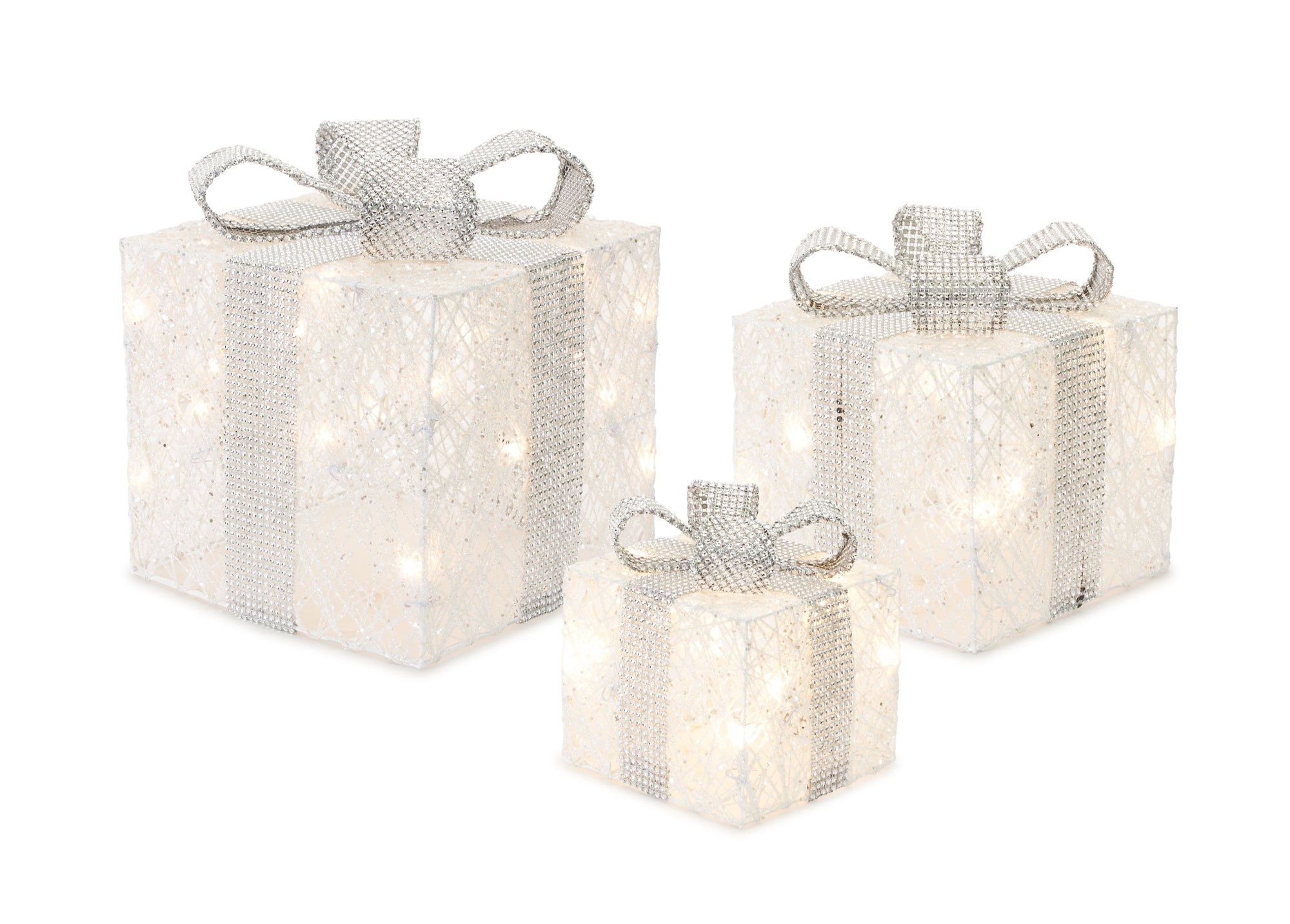 LED Package w/Lights (Set of 3) 7"H, 9"H, 11"H Cotton (UL/120 Volt Plug Included)