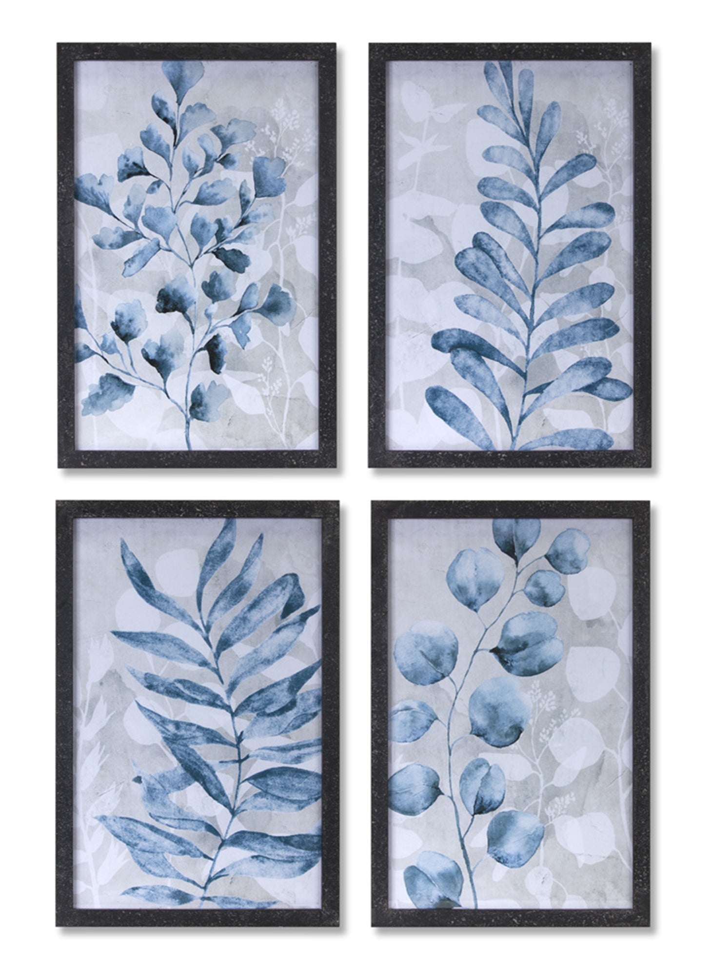 Blue Watercolor Foliage Print Under Glass (Set of 4)
