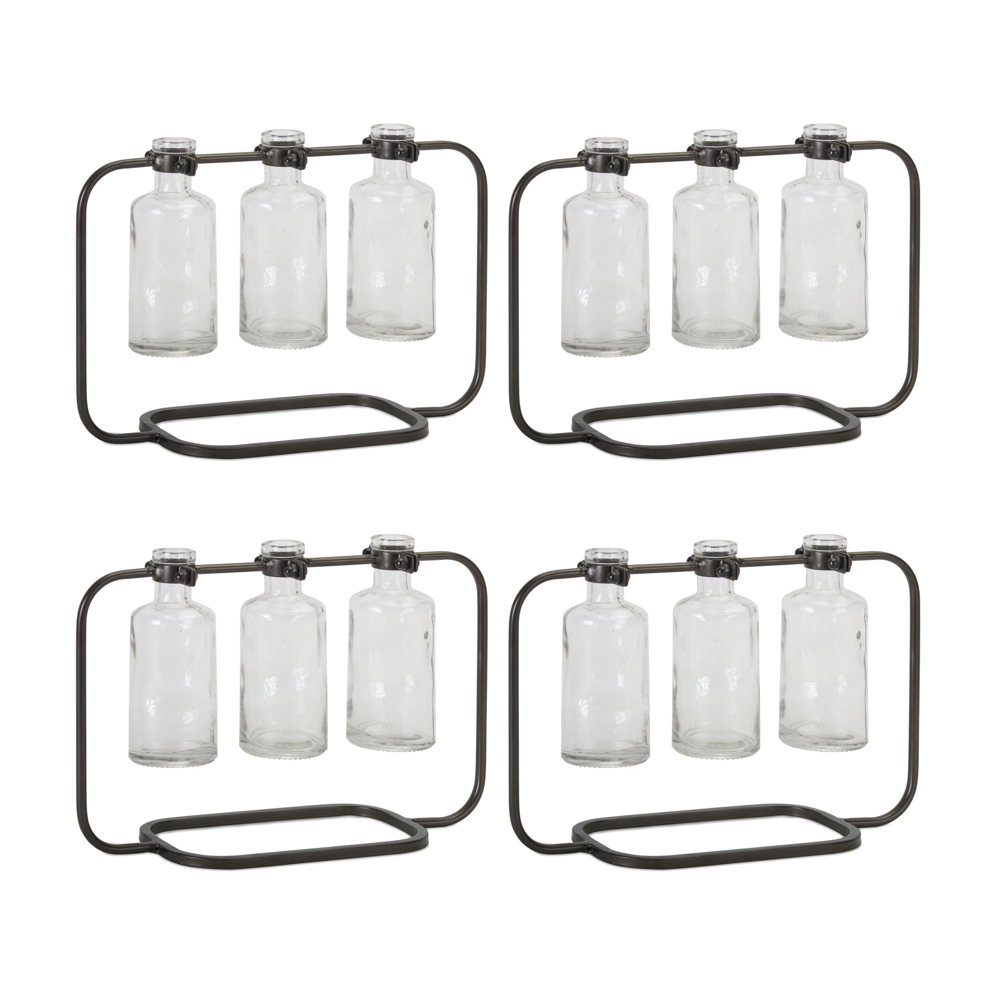 Bud Bottle Vase in Modern Metal Stand (Set of 4)