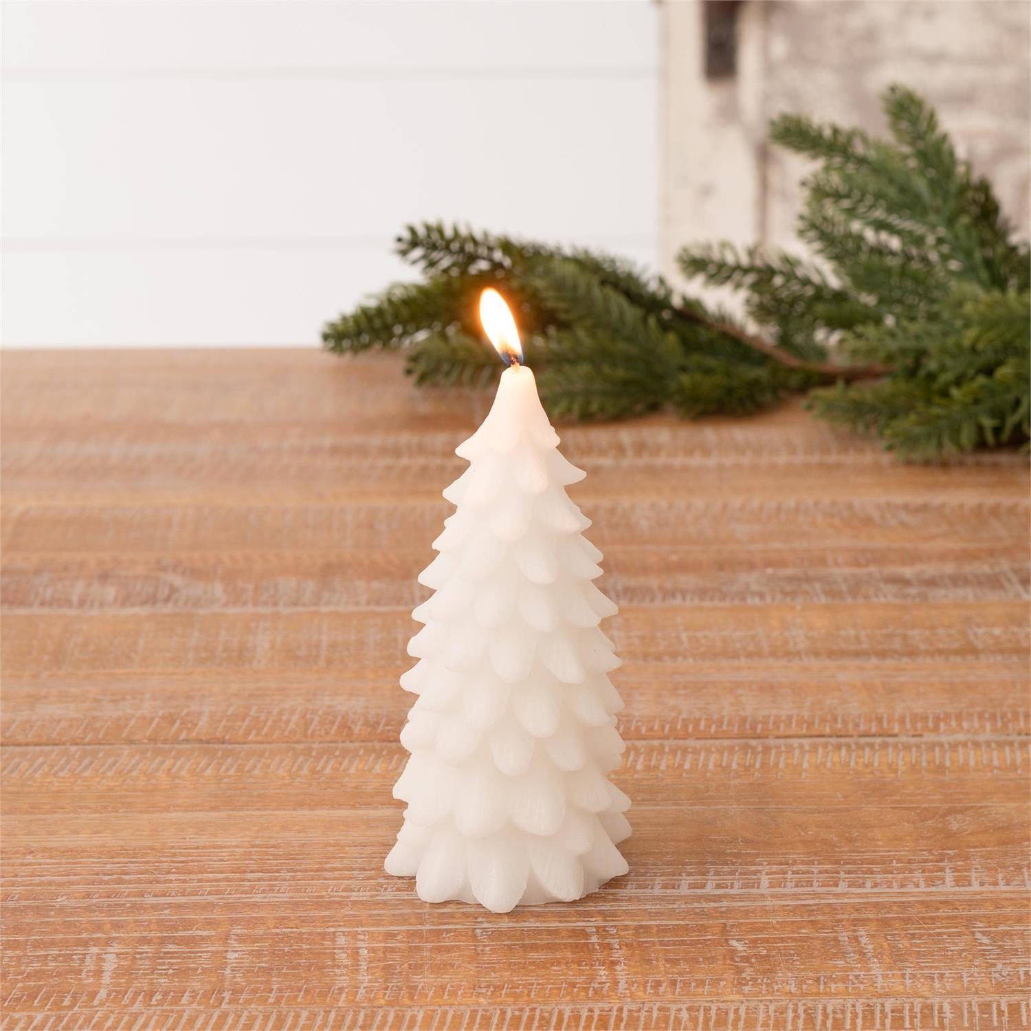 White Christmas Tree Candle (S/2)