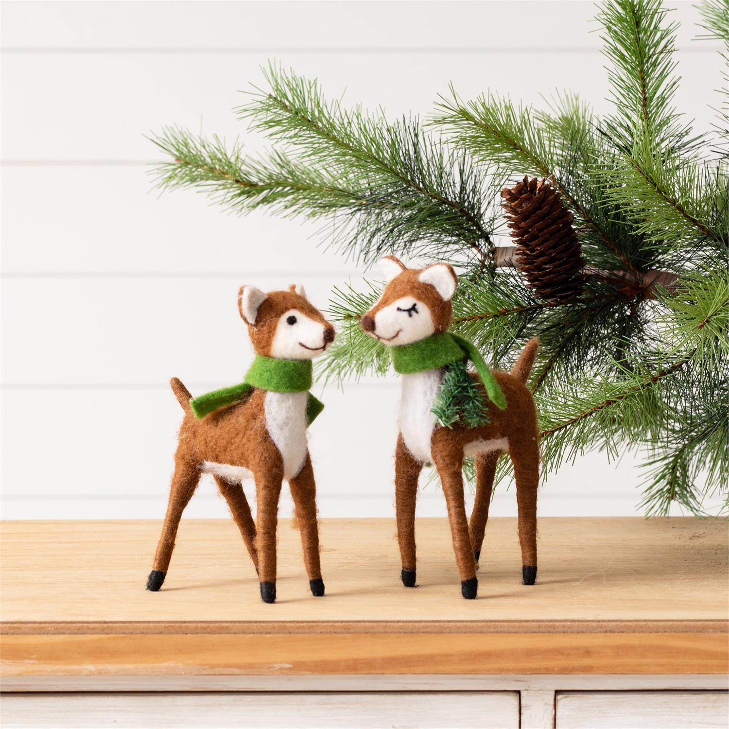 Felted Wool Deer w/ Scarfs (S/2)