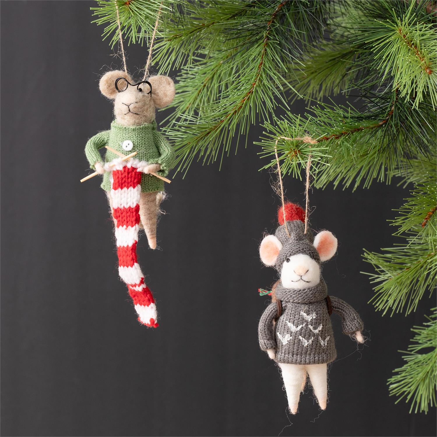 Felted Wool Cozy Mice w/Glasses (S/2)