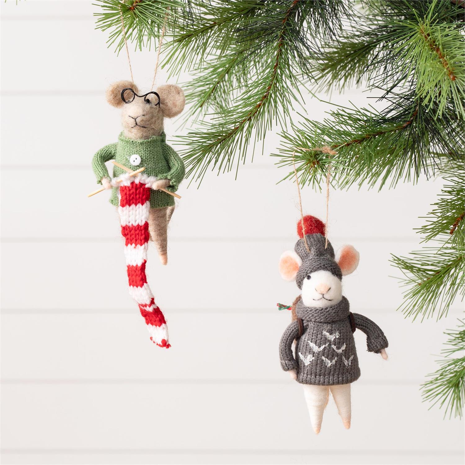 Felted Wool Cozy Mice w/Glasses (S/2)