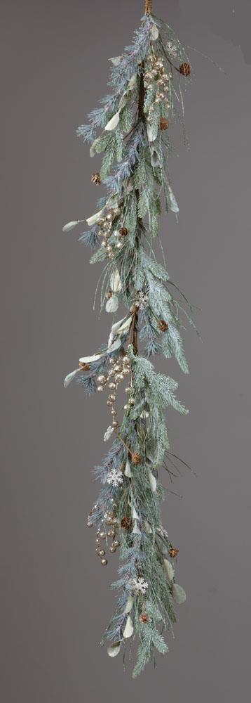 Frosted Evergreens, Glittered Berries, Snowflake Garland