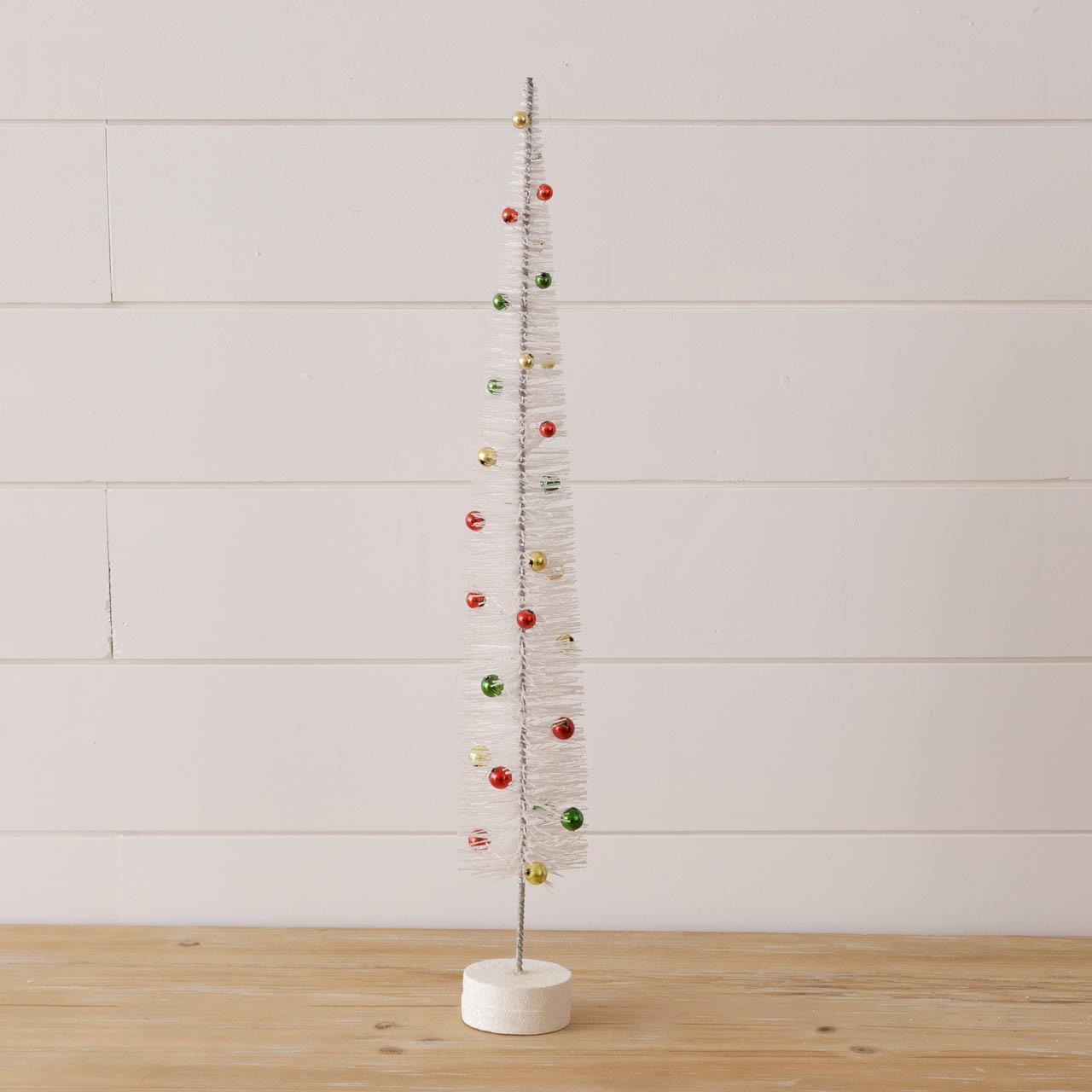 White Bottle Brush Trees With Balls, Lg