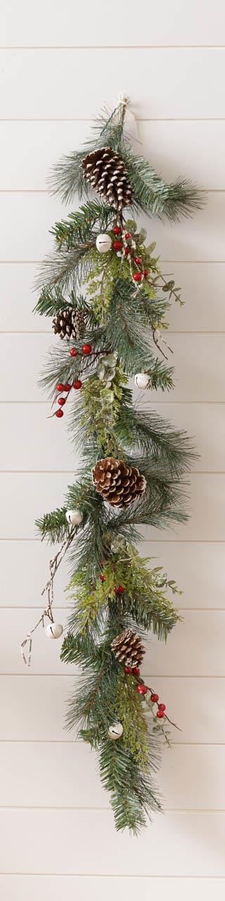 Glittered Pine w/ Berries and Bells Garland