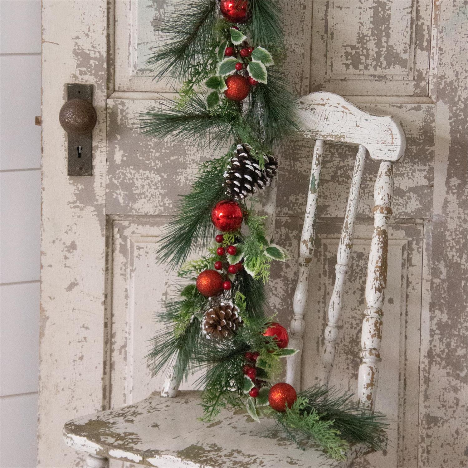 White Pine w/ Red Ornament Garland