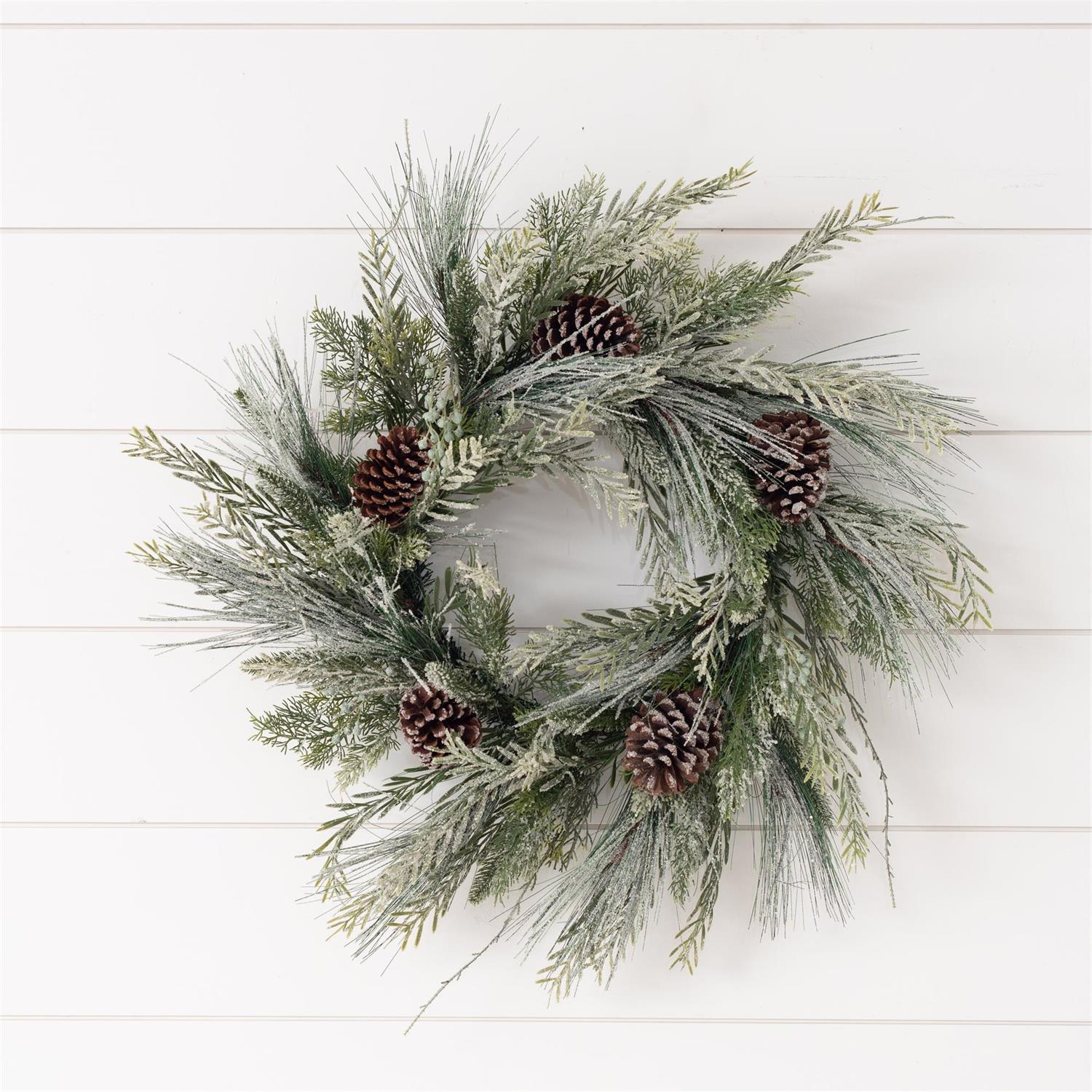 28" Frosted Mixed Greens Wreath