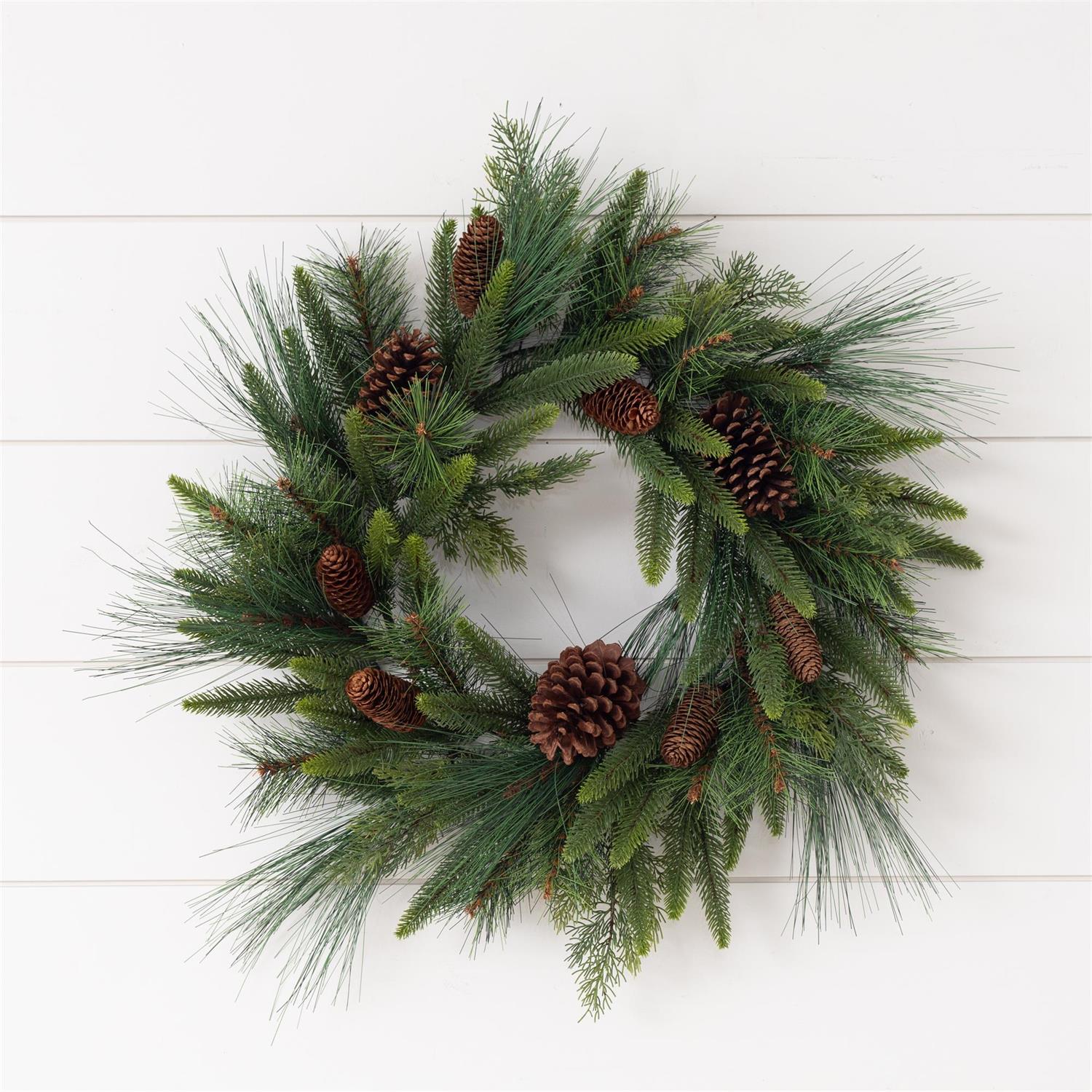 Mixed Greenery w/ Pinecones Wreath (L)