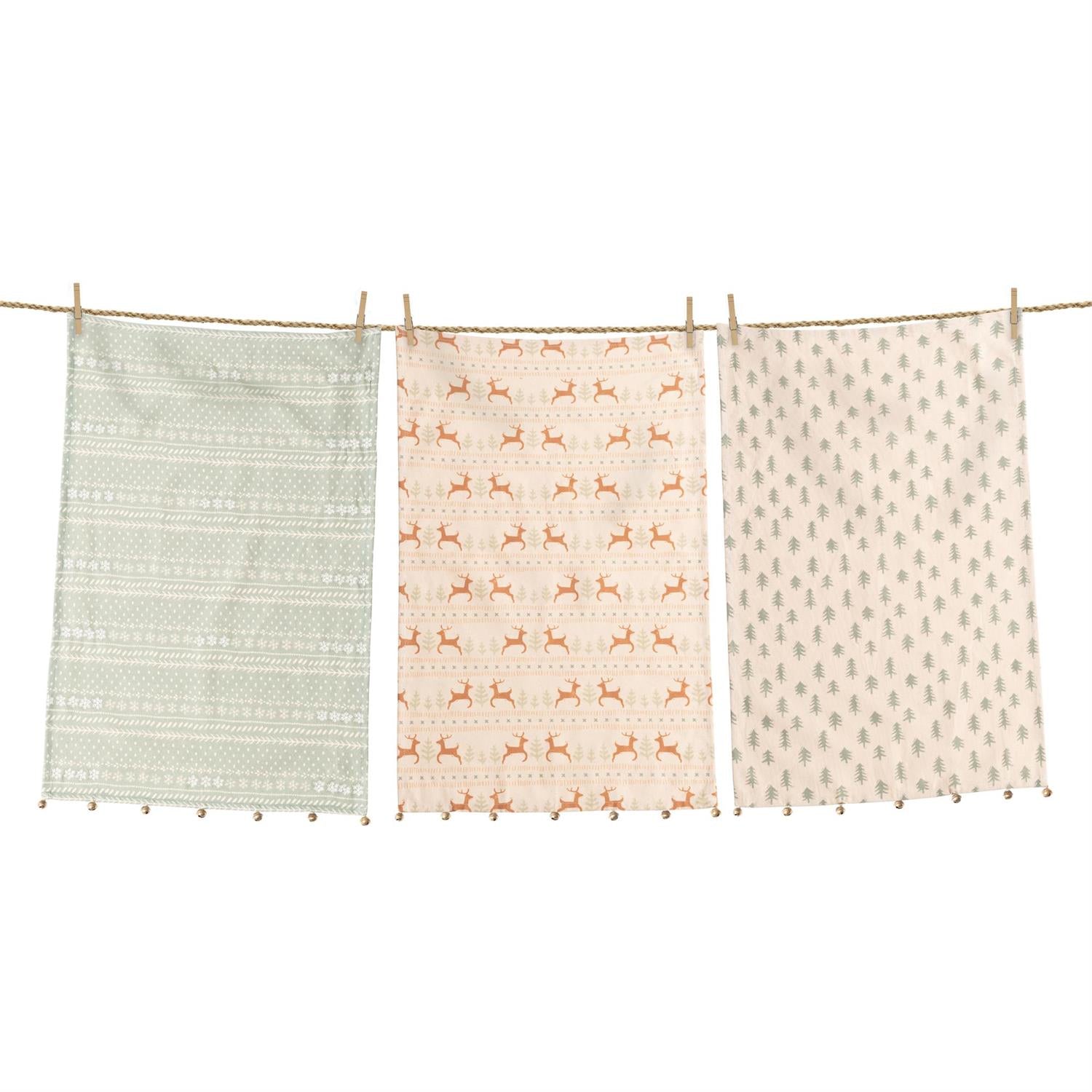 Frosty Forest With Bell Trim Tea Towels (S/3)