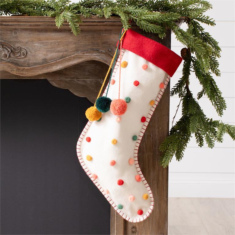 Felted Wool With Pom Poms Stocking