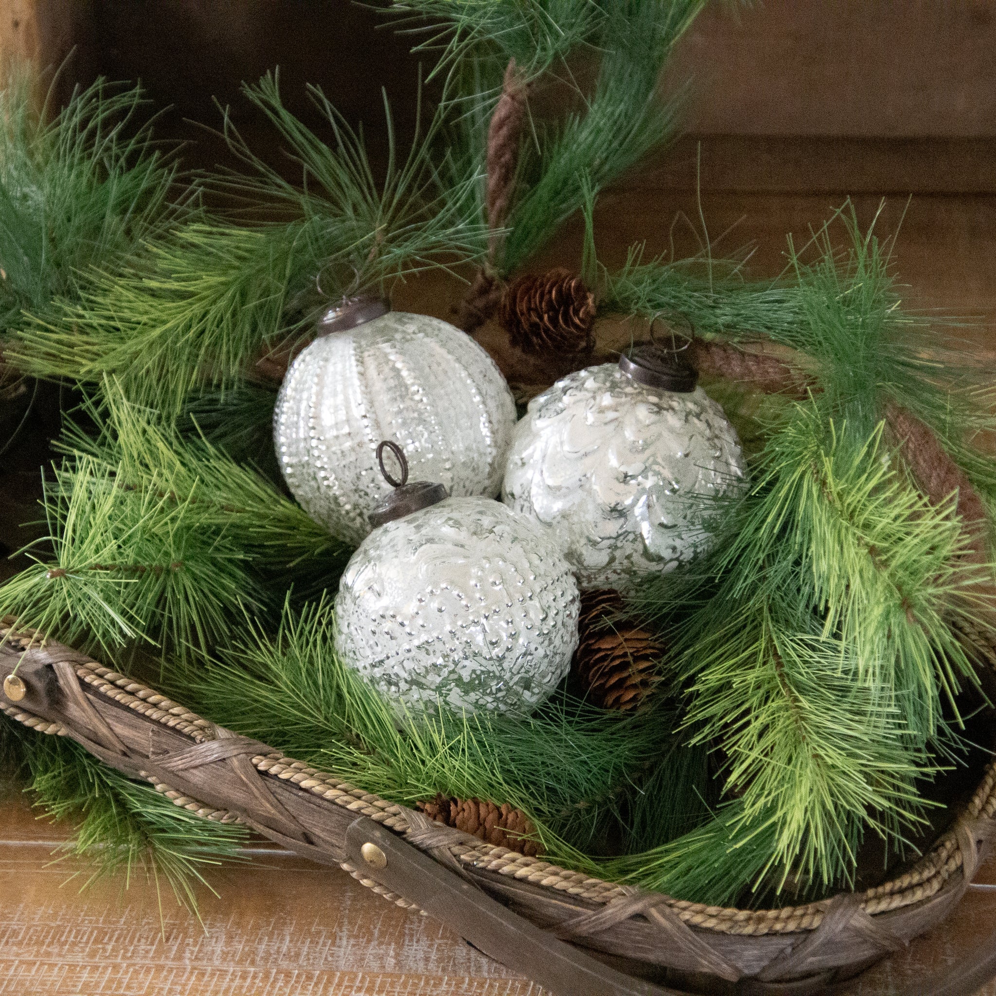White Mercury Glass Ornaments (S/3)