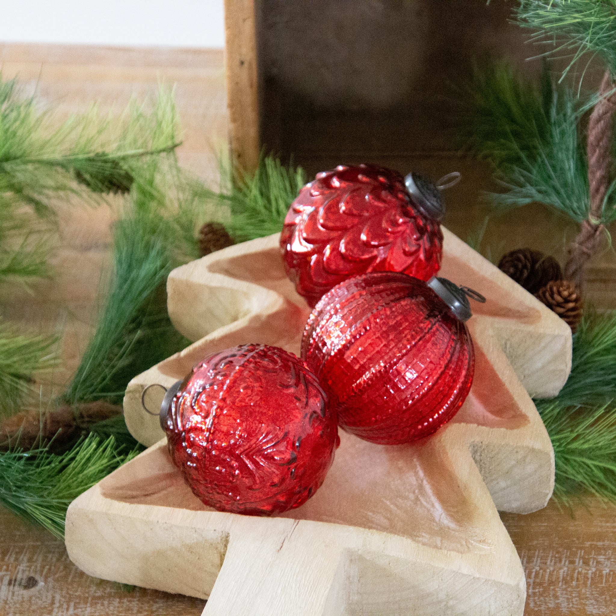 Red Mercury Glass Ornaments (S/3)