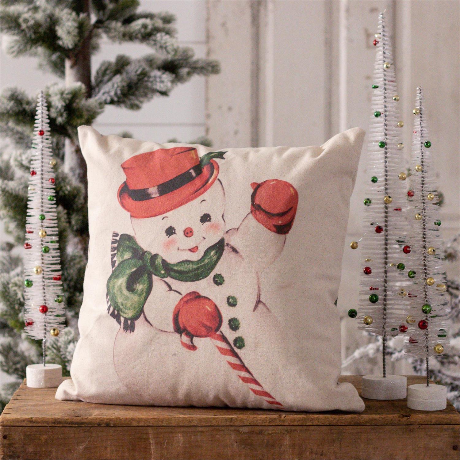 Vintage Snowman Illustration Pillow