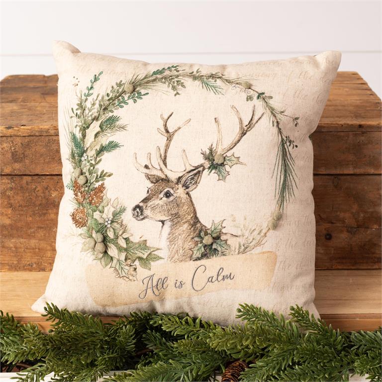 Holly And Ivy Embroidered Pillow