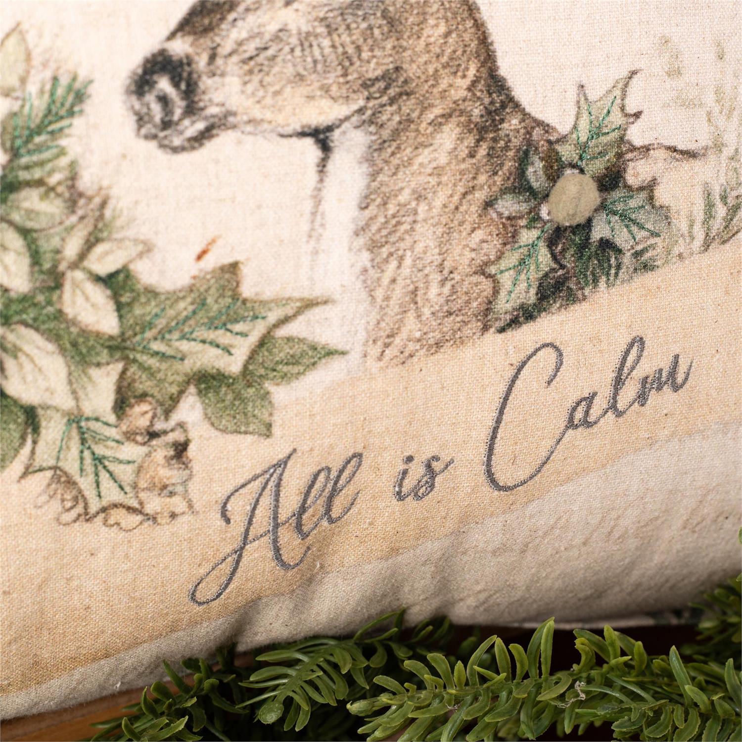 Holly And Ivy Embroidered Pillow