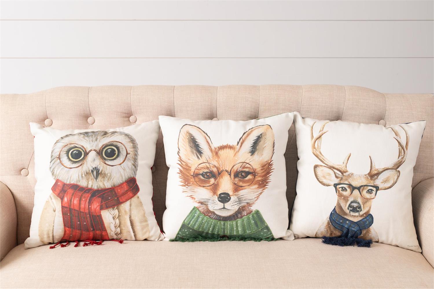 16" Embellished Cozy Critters Pillows (S/3)